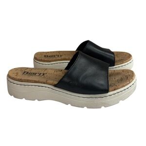 Born Black Leather Cork Footbed Platform Slide Sandals Women’s Size 8